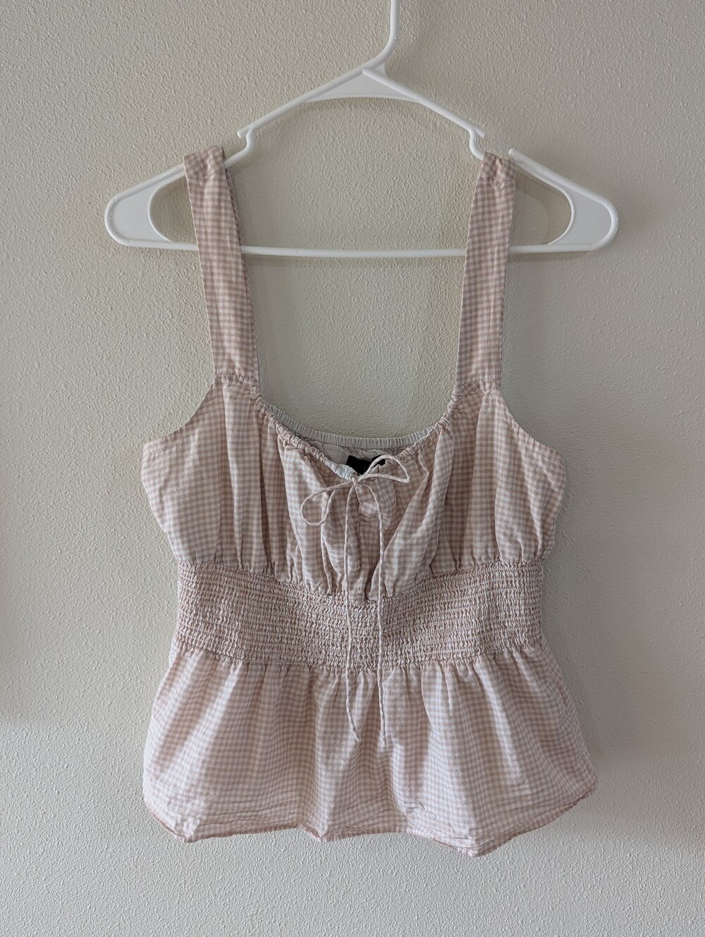 Tan Gingham Smocked Tank Top